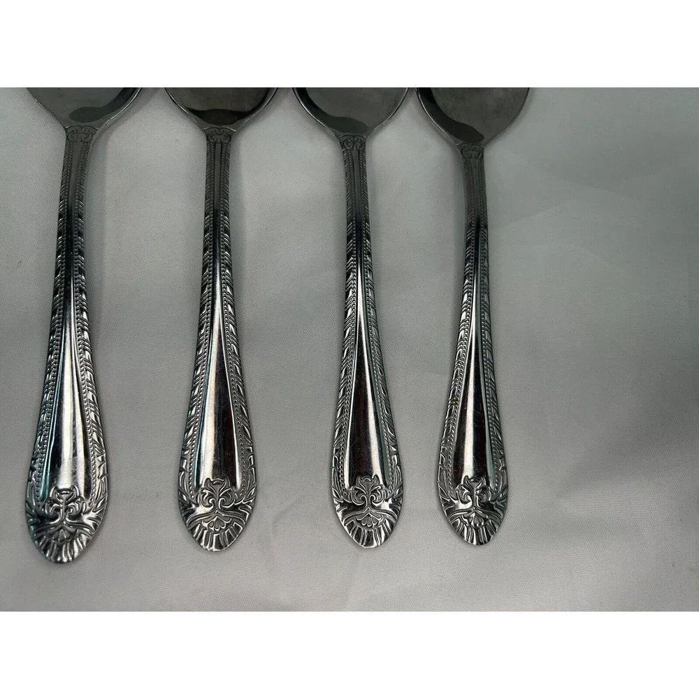 4 Reed & Barton ROYAL BRITANNIA Stainless Glossy Soup Spoon Vintage Flatware‎
